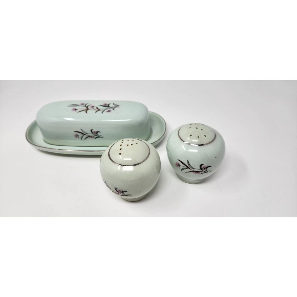Mid Century Butter Dish and Salt and Pepper Set | Universal Ballerina Mist